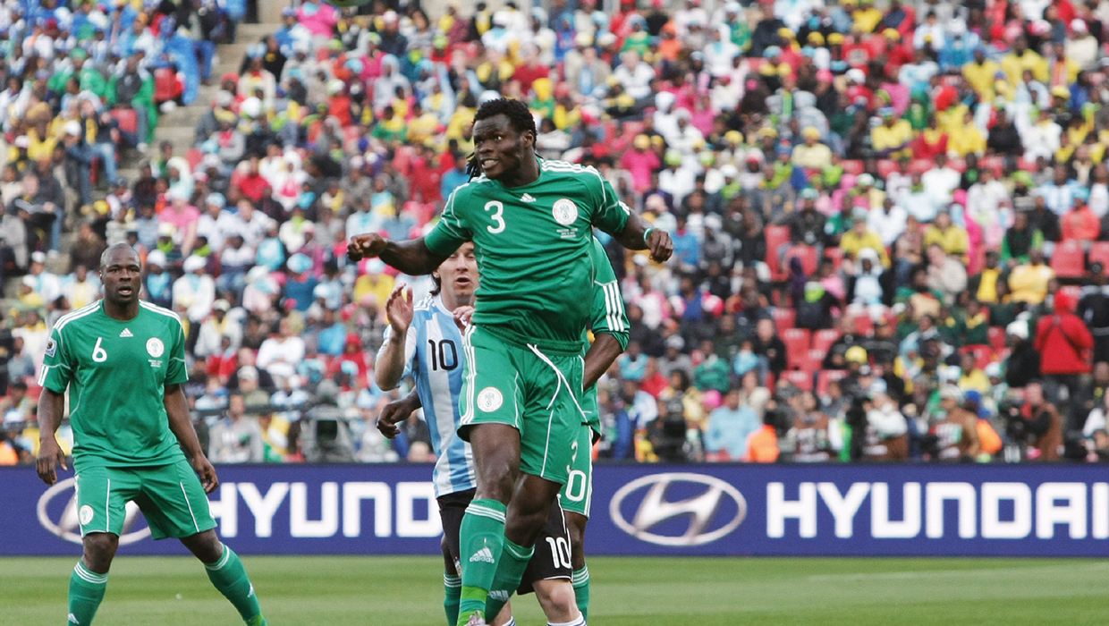 Players playing soccer at the 2010 World Cup in South Africa