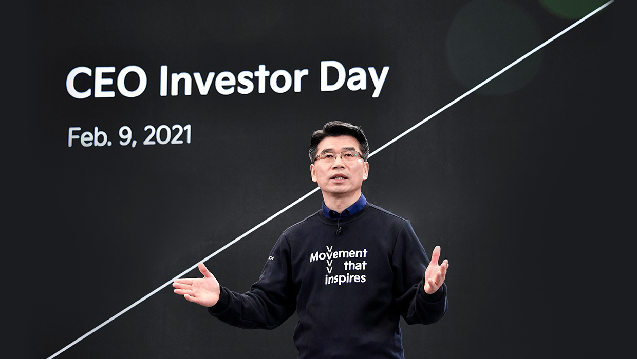 온라인 채널을 통해 개최된 CEO 인베스터 데이에서 발표 중인 송호성 기아 사장