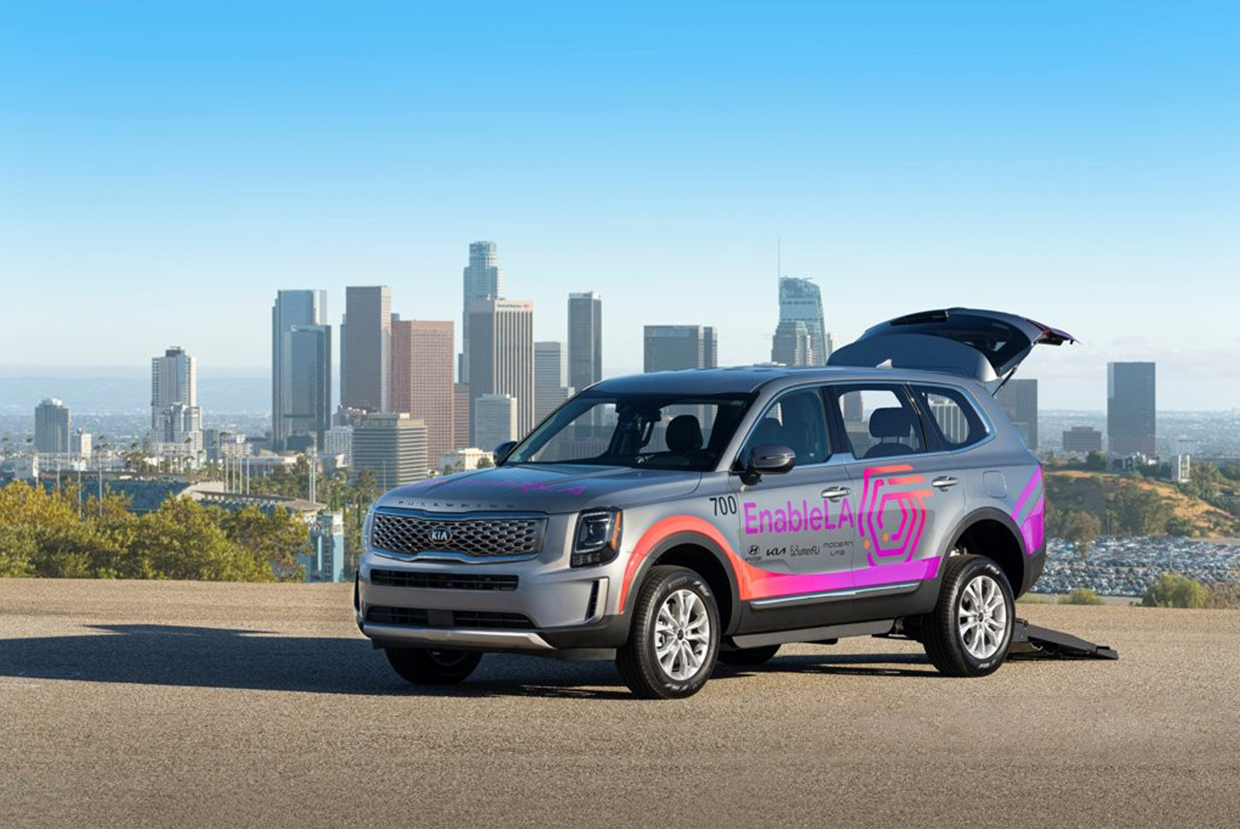 Car with the EnableLA logo on it