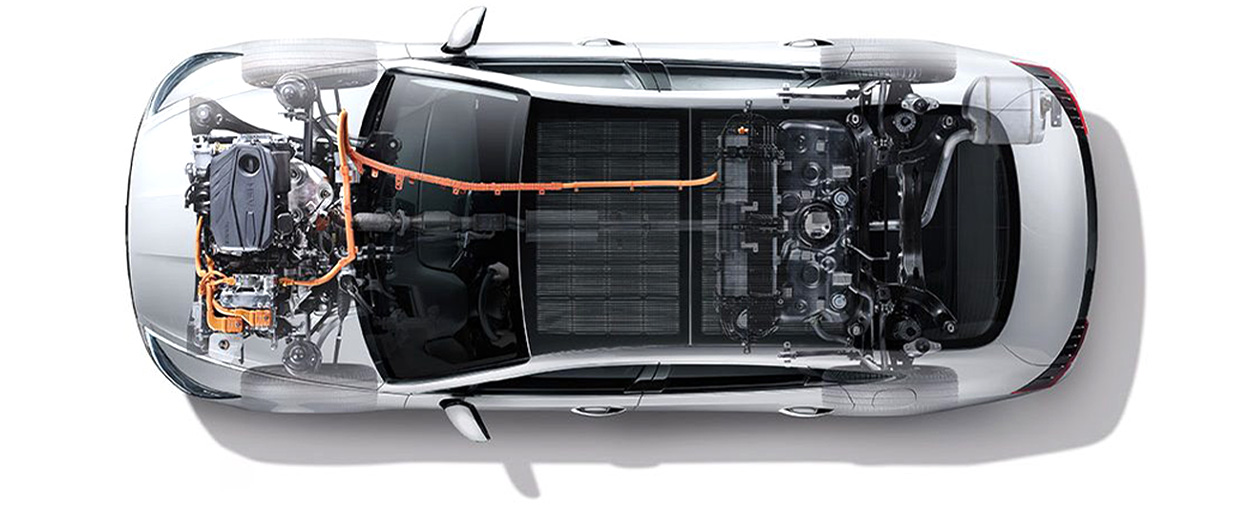 하이브리드 카의 엔진 구조 탑 뷰
