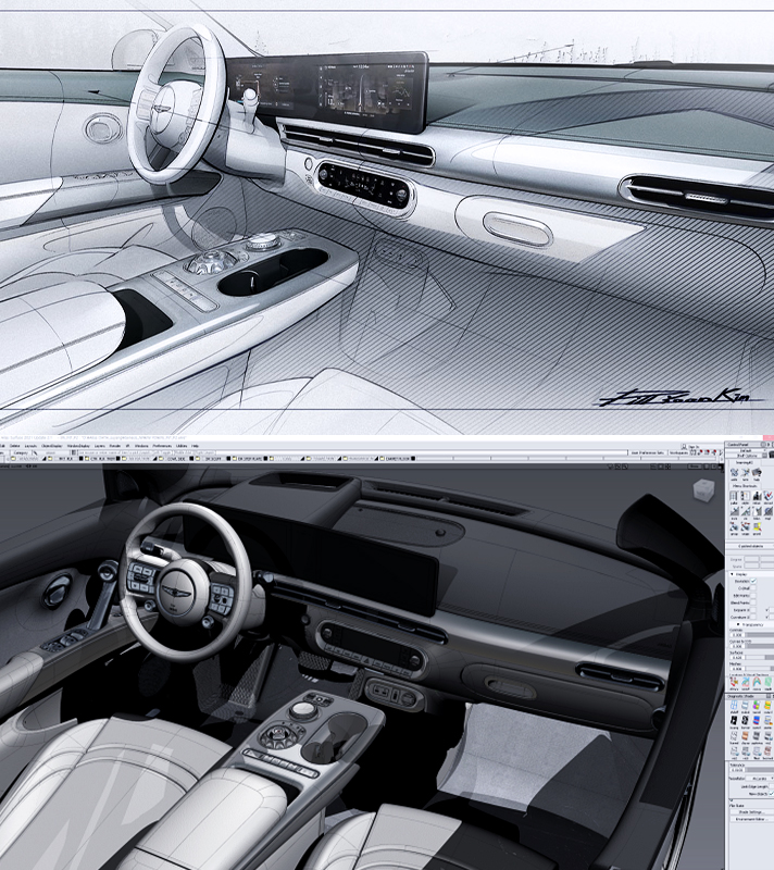 Genesis GV60 interior sketch design and digital data