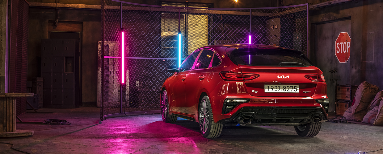 Kia K3 GT's back decorated with colorful LED lights