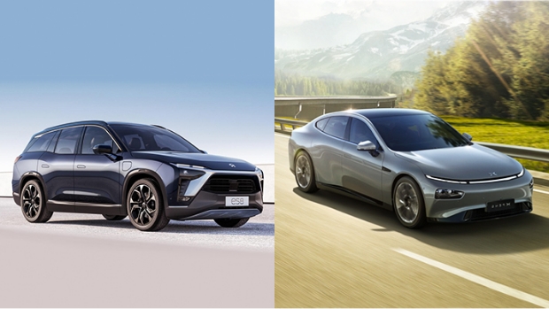 Nio's 7-seater SUV eS8 photo on the left, and Xiao Feng's P7 photo on the right