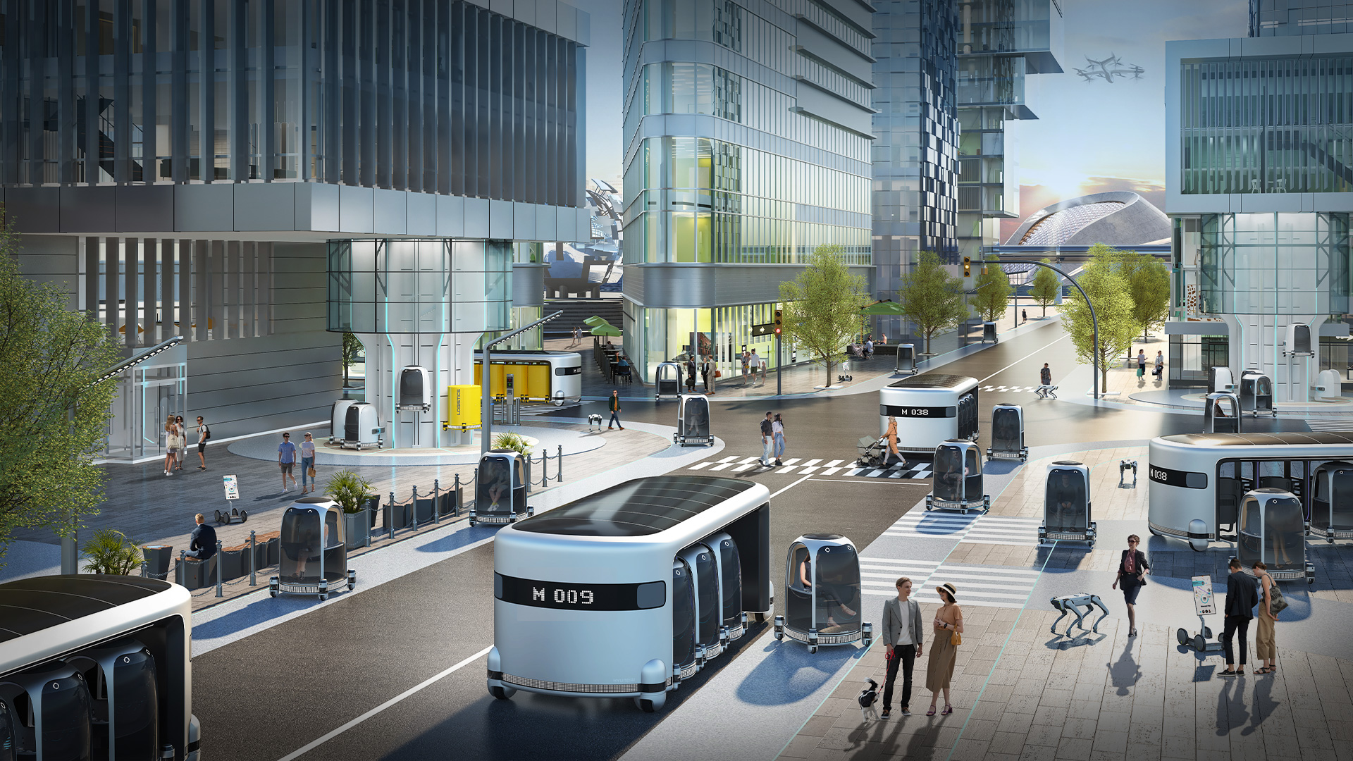 As the future city that Hyundai Motors dreams of, people are moving freely in the city center using pbv.