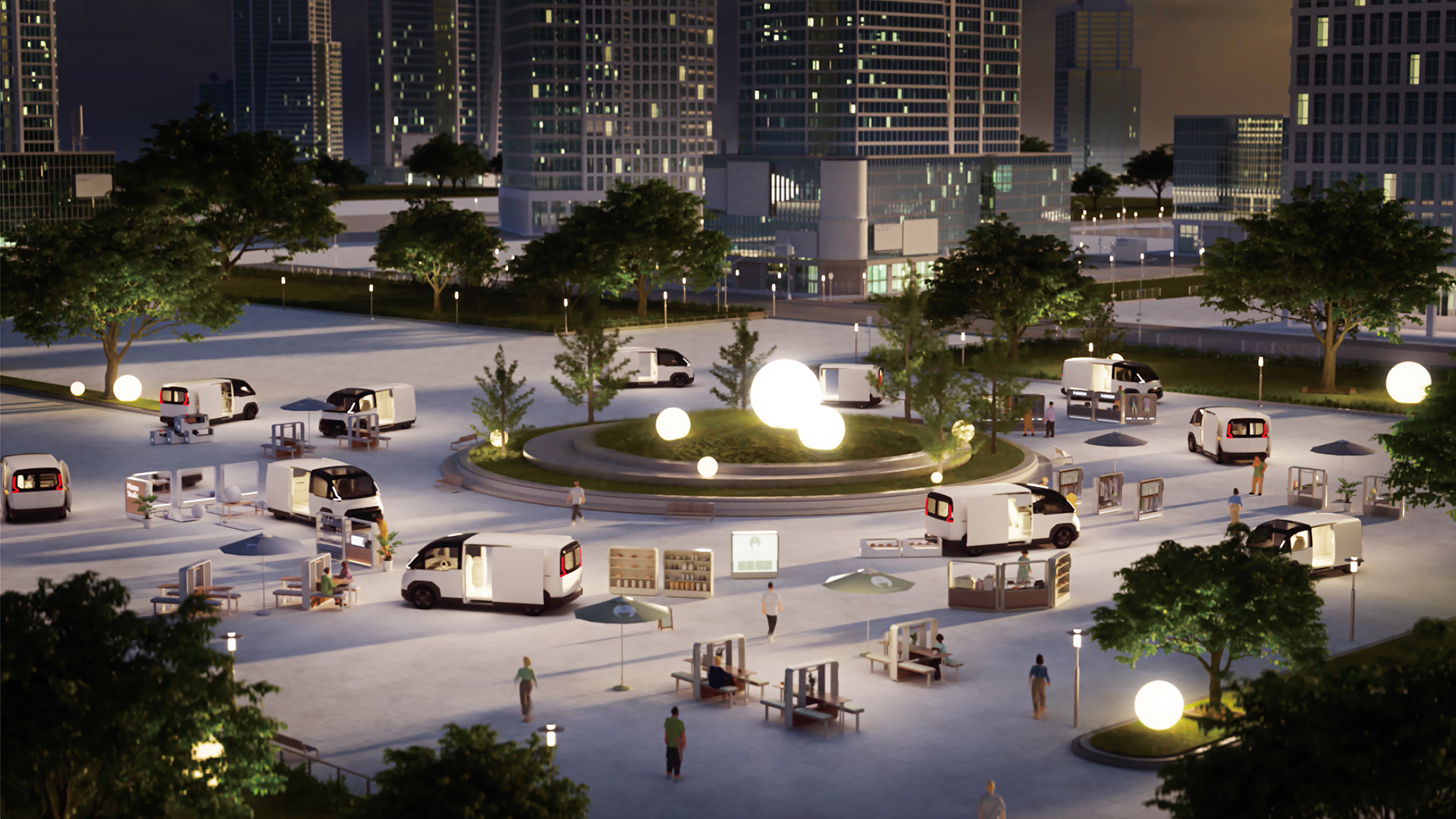 As the future city that Hyundai Motors dreams of, people are moving freely in the city center using pbv.