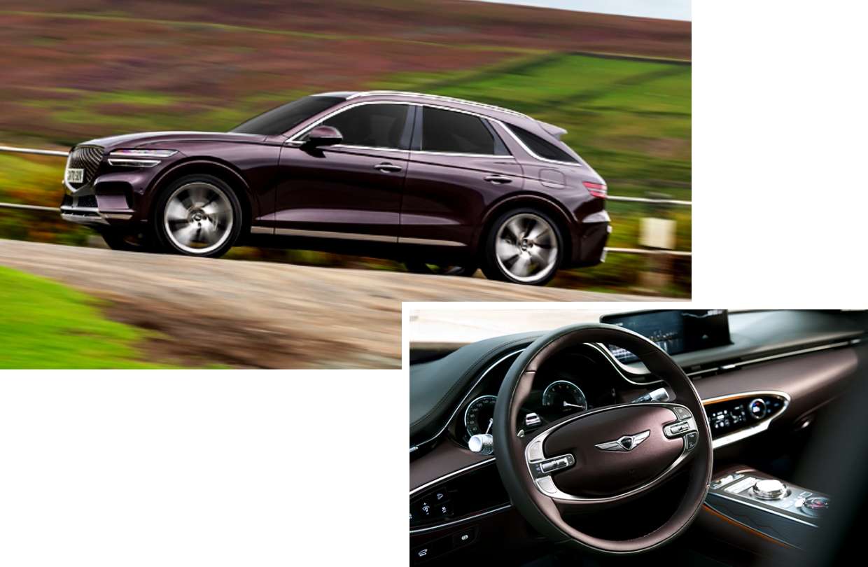 GV70이 교외 길을 질주하고 있다, GV70의 스티어링 휠