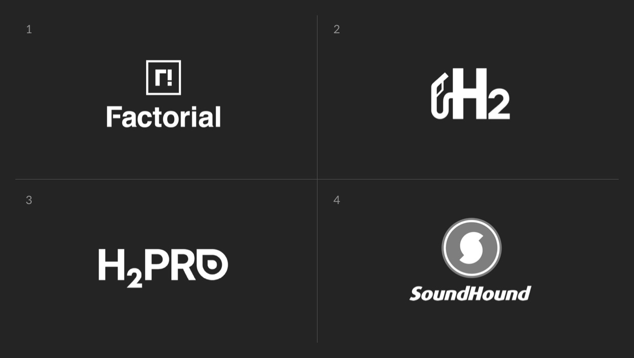 Factorial, H2Mobility, H2Pro, SoundHound logo