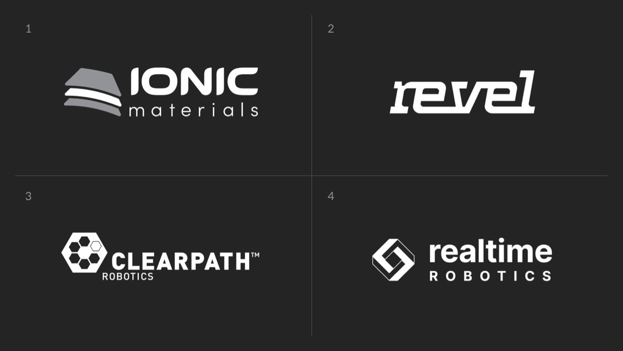 Ionic Materials, Revel Transit, Clearpath Robotics, Realtime Robotics logo