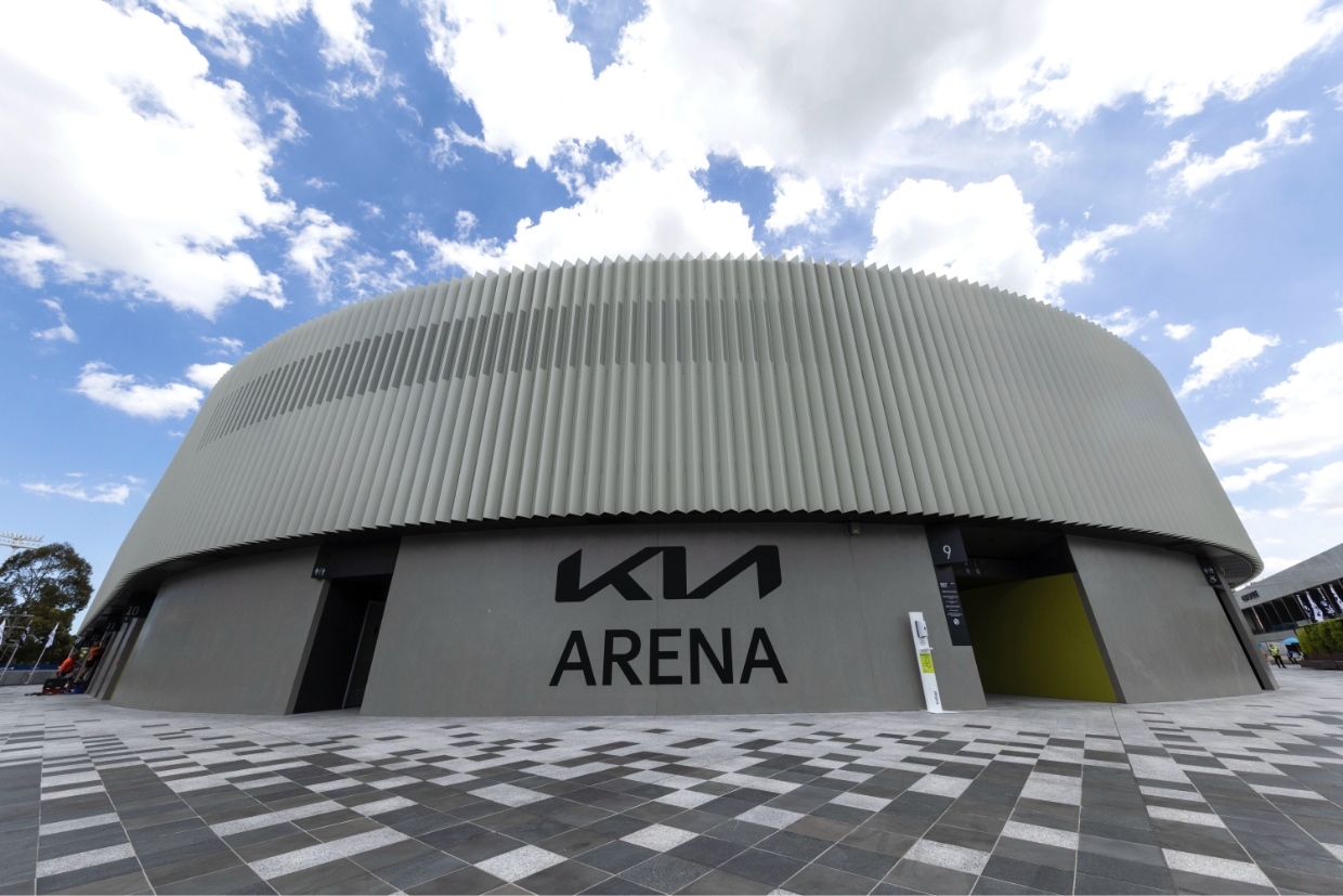 The tennis court with Kia Arena written on it
