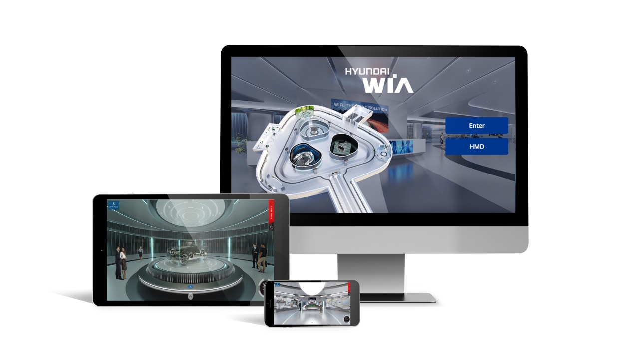 스마트 기기와 PC를 통해 접속한 현대위아의 가상 현실 디지털 전시장의 모습