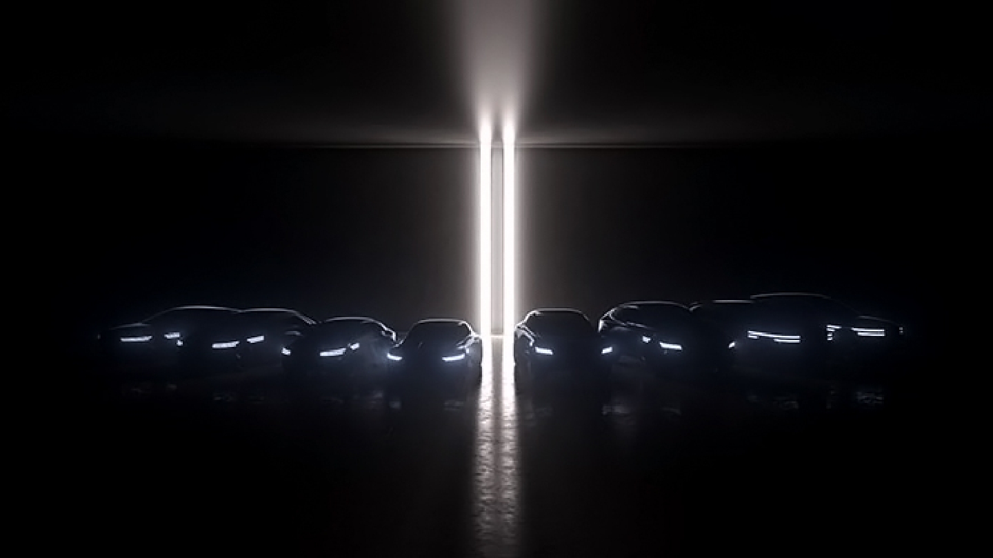 Eight types of electric vehicles to be introduced in Genesis are shown in black silhouettes