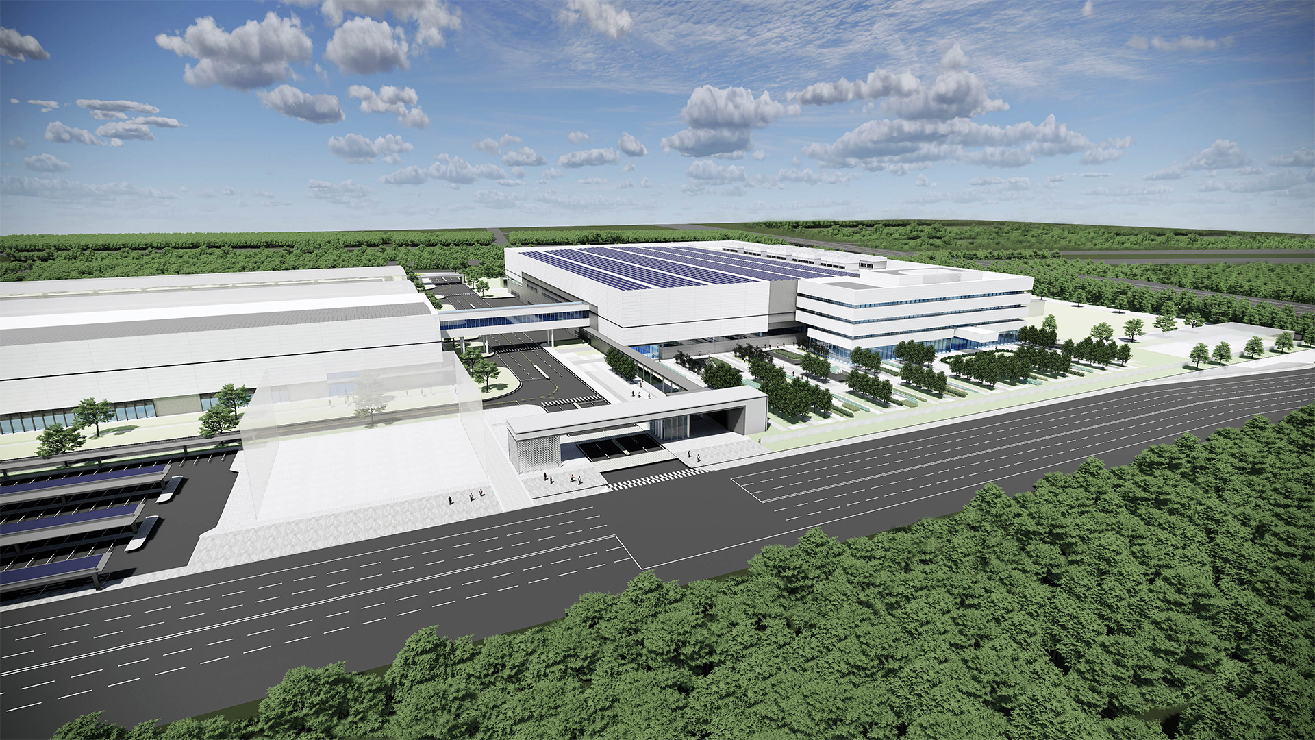 Bird's eye view of 'HTWO Guangzhou', a hydrogen fuel cell system production base