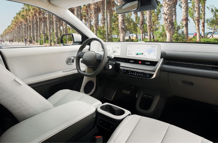 The driver's seat of Ioniq 5 from the second row on the right