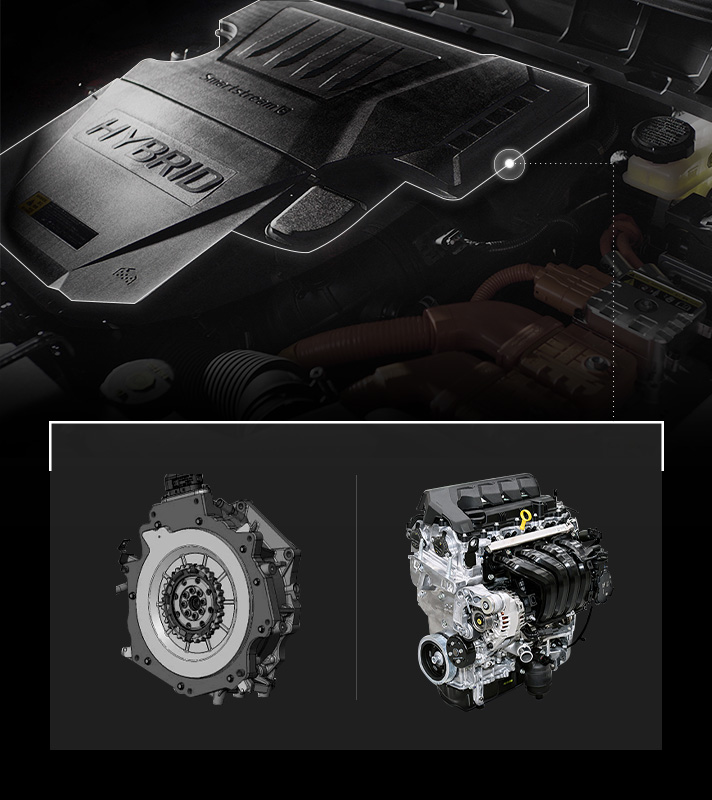 엔진과 구동모터가 나란히 배치된 모습