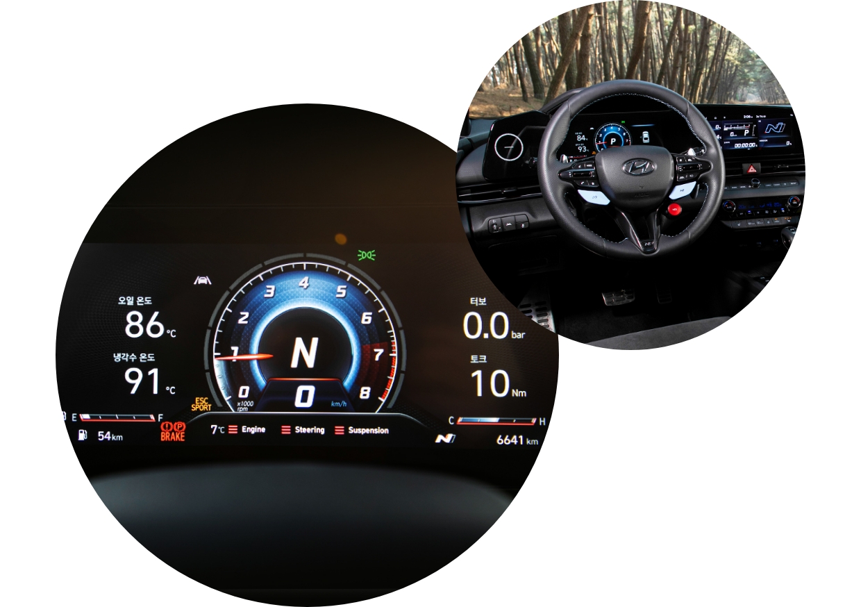 아반떼 N의 클러스터 모습