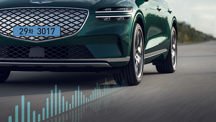 "Graphic showing the implementation of Active Noise Cancellation Technology (ANC-R) used in the Electrified GV70 "