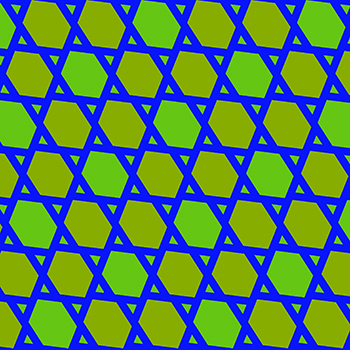 A slanted hexagonal form that harmonizes with blue, light green, and grass colors