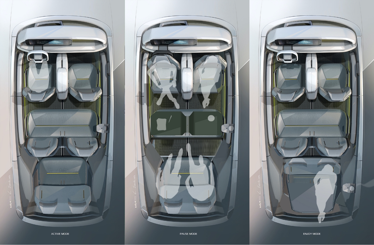 Sketch design showing the interior structure of the Kia concept electric vehicle EV9