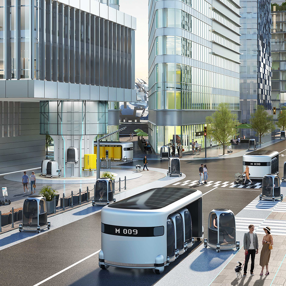 자율주행이 실현된 미래 모빌리티 사회를 재현한 상상도