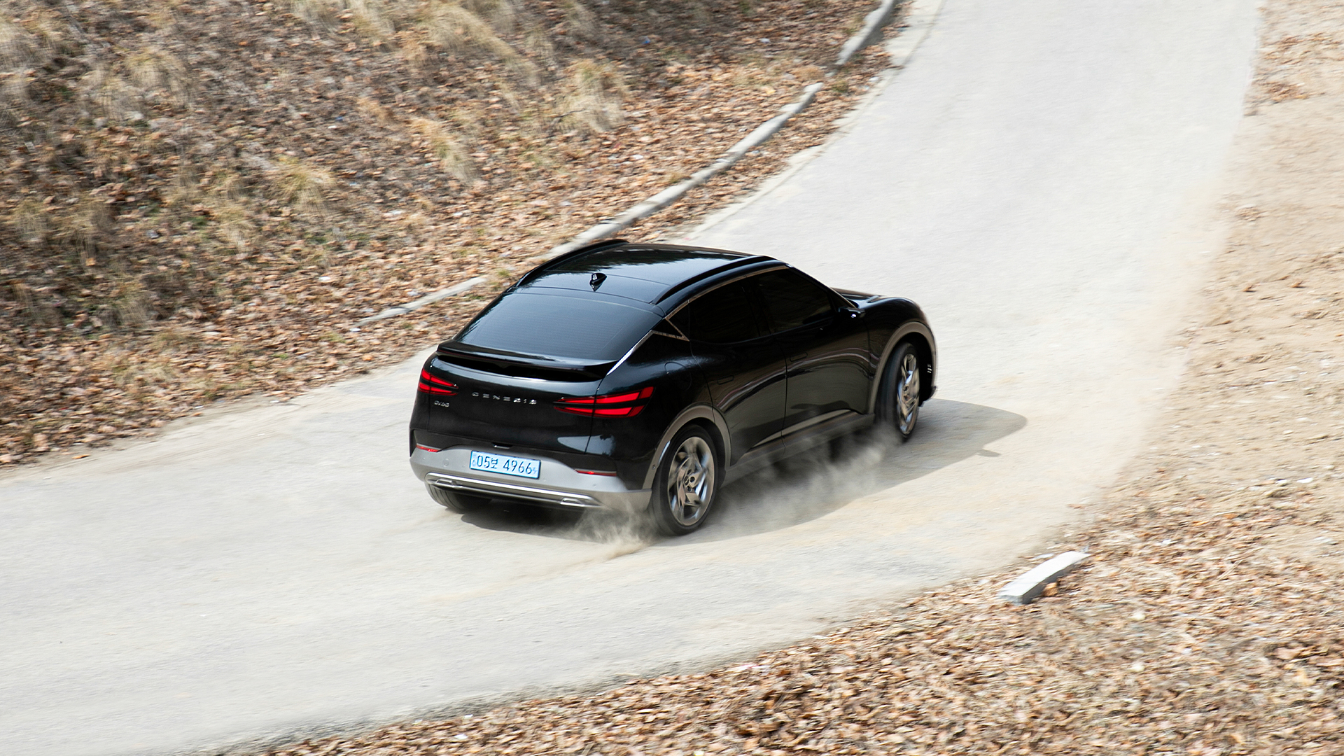 The GV60 is going up the hill energetically