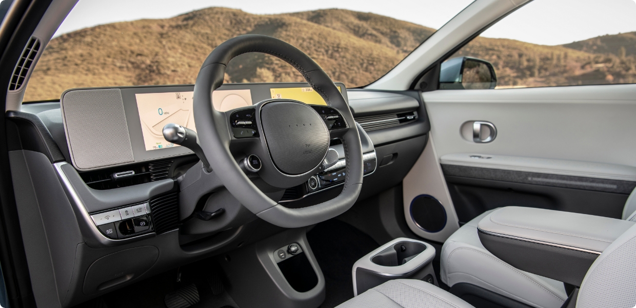 The driver's seat of the World Car of the Year winner, the Ioniq 5