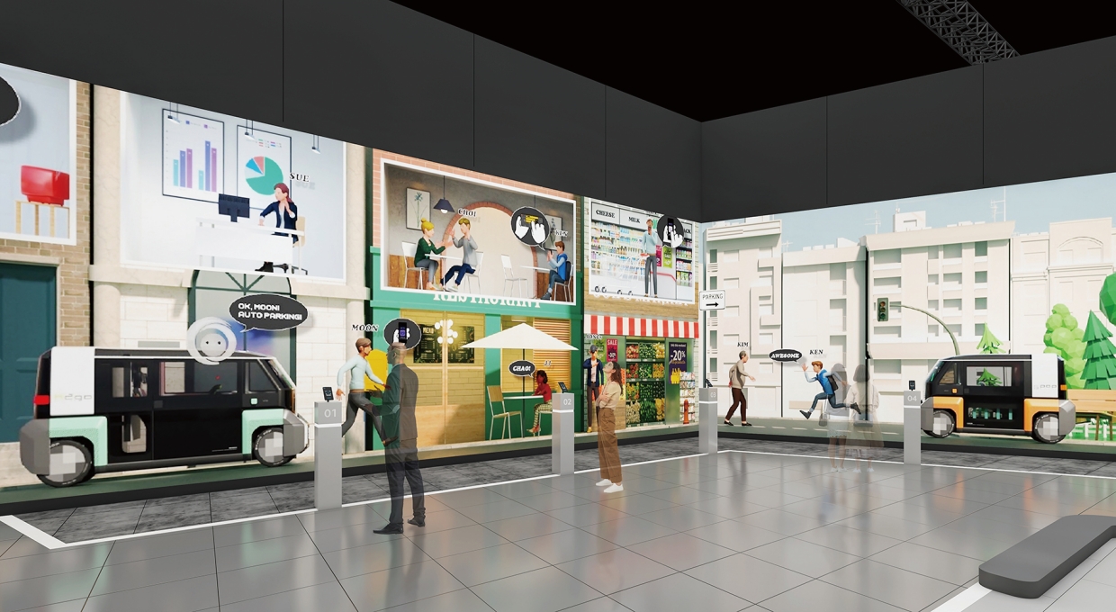 전시장 디스플레이에 메타버스 공간을 적용한 현대모비스 M.Vision Town(엠비전 타운)