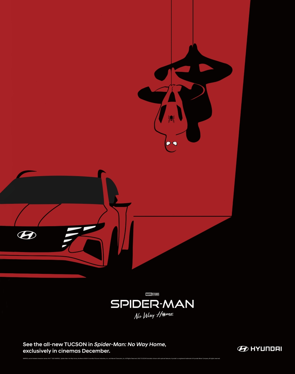 현대자동차 투싼과 스파이더맨 그림이 그려진 포스터