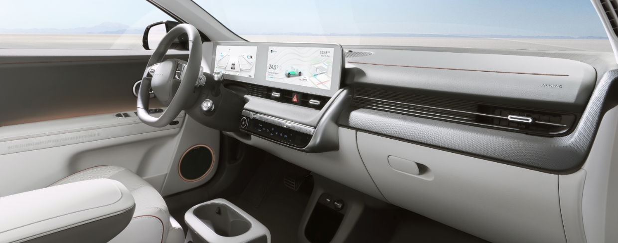 The interior of Hyundai's first dedicated electric vehicle, the Ioniq 5