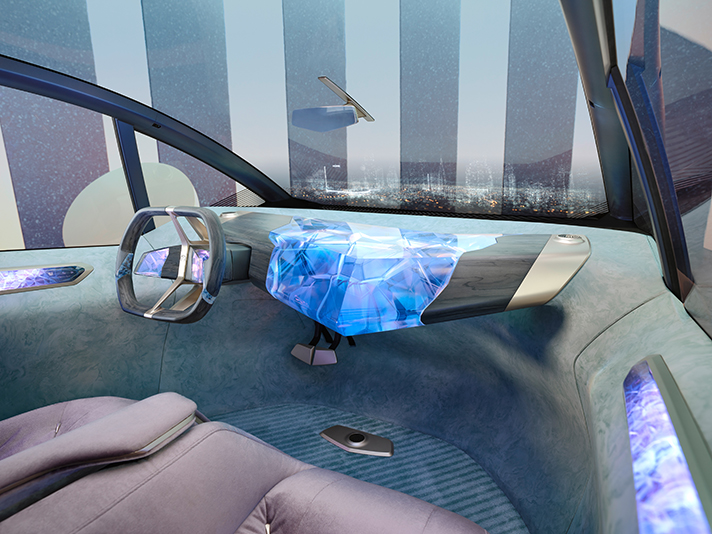 The interior of BMW's eco-friendly electric concept car, the BMW i Vision Circular