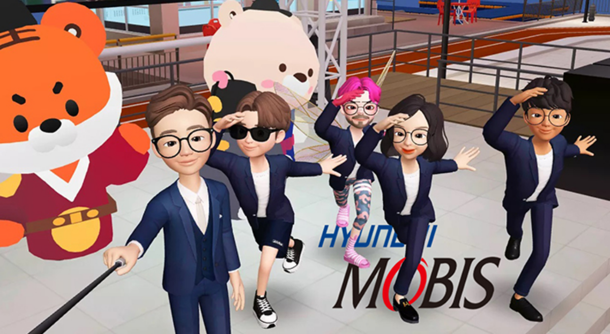 5명의 사람과 호랑이, 곰 등 제페토 캐릭터가 무대에 서 있는 모습