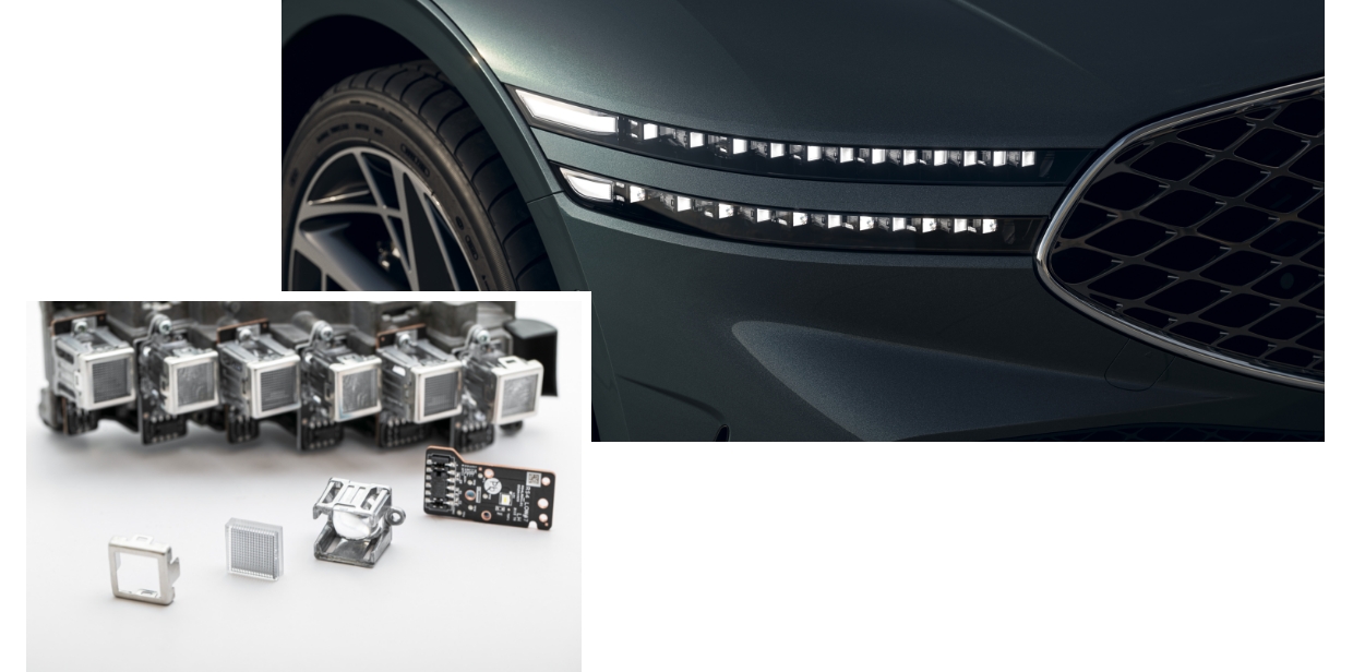 Parts of Genesis G90's headlamp module disassembled