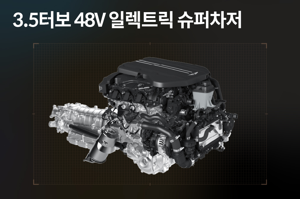 3.5터보 48V 일렉트릭 슈퍼차저 엔진의 모습