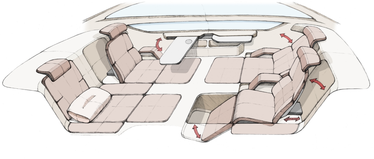 An example photo of the seat and table operation of the mobility Ondol Concept