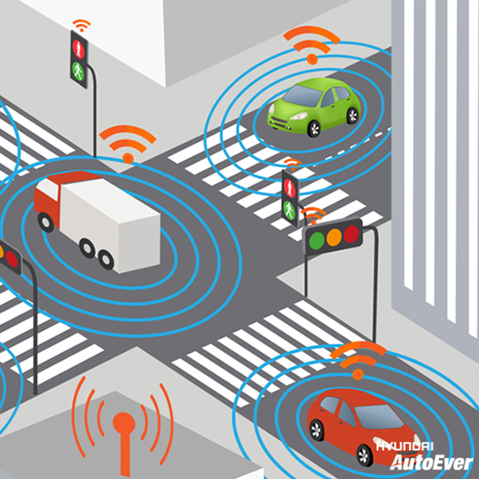 무선통신으로 주행 차량이 유기적으로 통신을 주고받는 모습