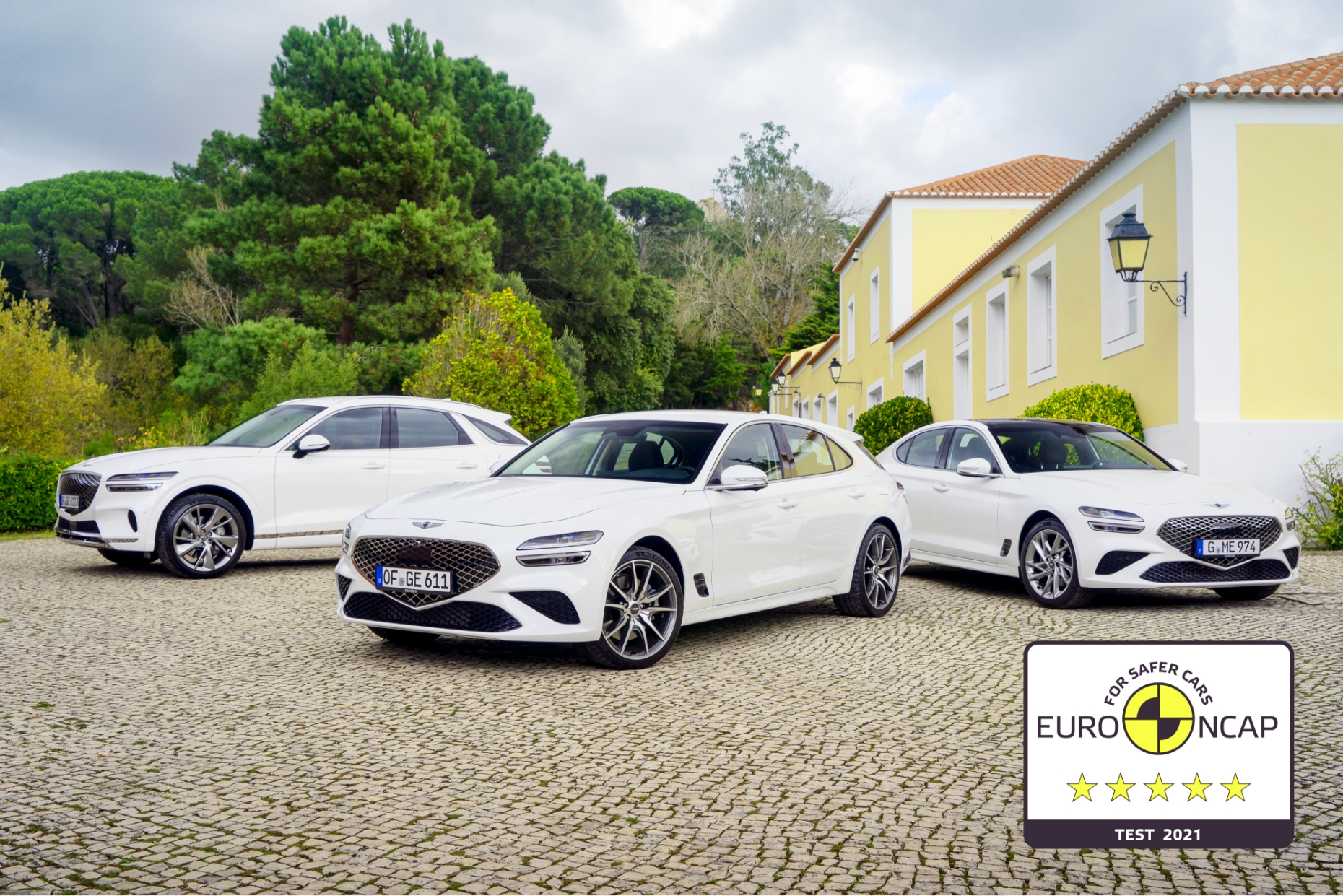 유로 NCAP 충돌 테스트에서 모두 최고 안전 등급을 획득한 제네시스 모델들의 모습