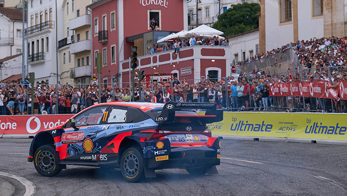 The i20 rally car on the corner of the on-road course