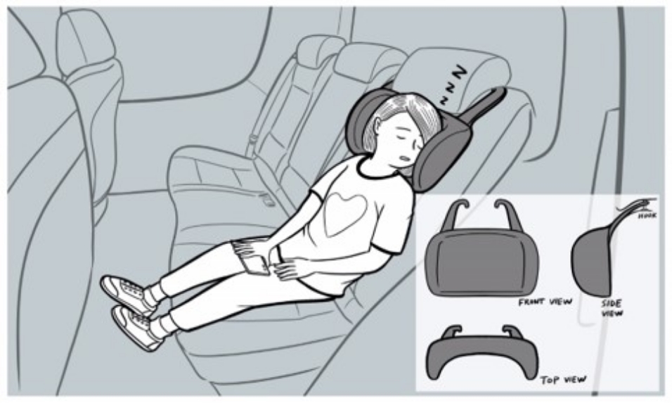 헤드레스트 스테이에 끼워 사용하는 어린이용 헤드레스트 예시 사진