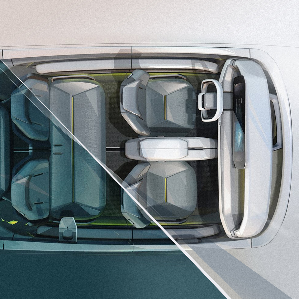Interior rendering of the Kia EV9 viewed from above