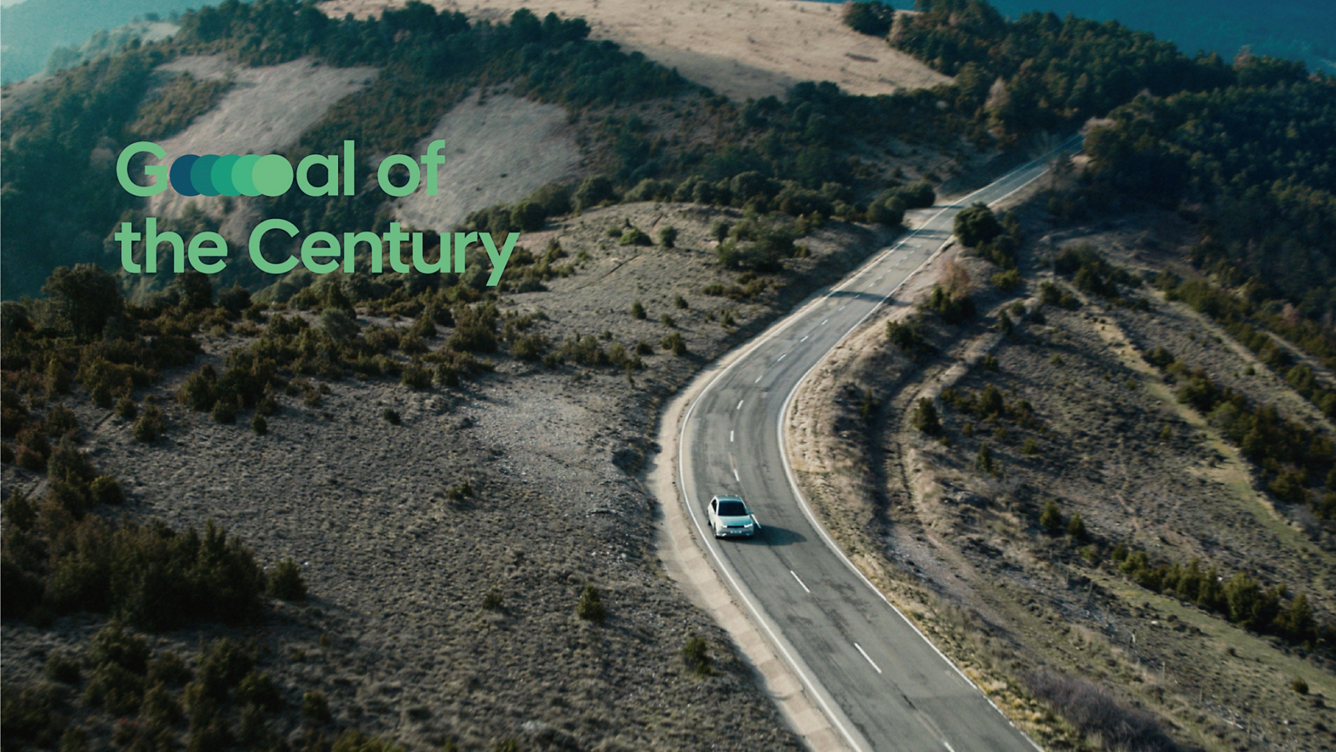 들판 위의 도로를 달리는 자동차 풍경, Goal of the Century