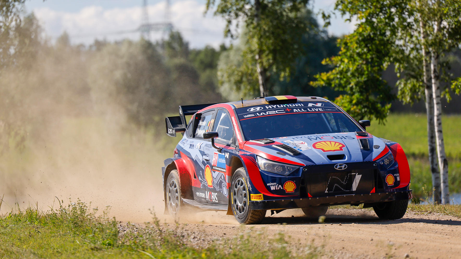 현대랠리팀의 i20 랠리카가 험로를 질주하고 있다