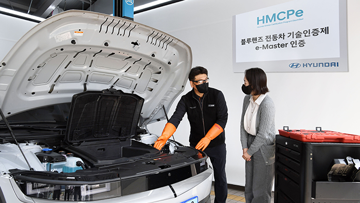 Technician explaining inspection vehicle to customer