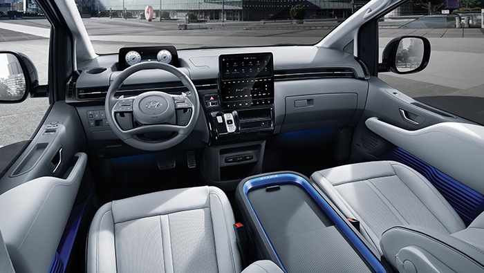 The interior of Hyundai Starria viewed from the driver's seat
