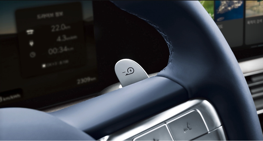 제네시스 GV60의 패들 시프트 레버