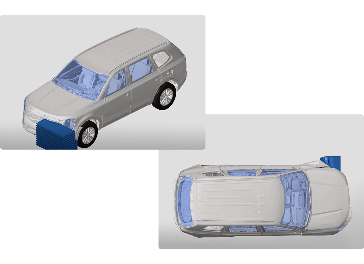 기아 텔루라이드의 충돌시험 시뮬레이션 장면
