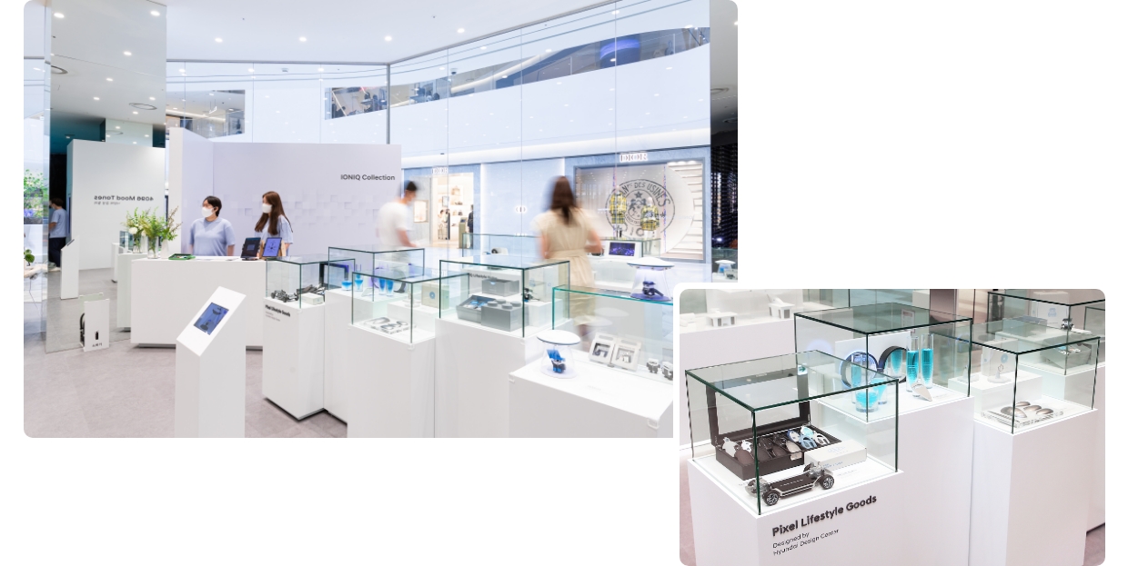 아이오닉 6 서울의 아이오닉 컬렉션 공간과 라이프스타일 아이템의 모습