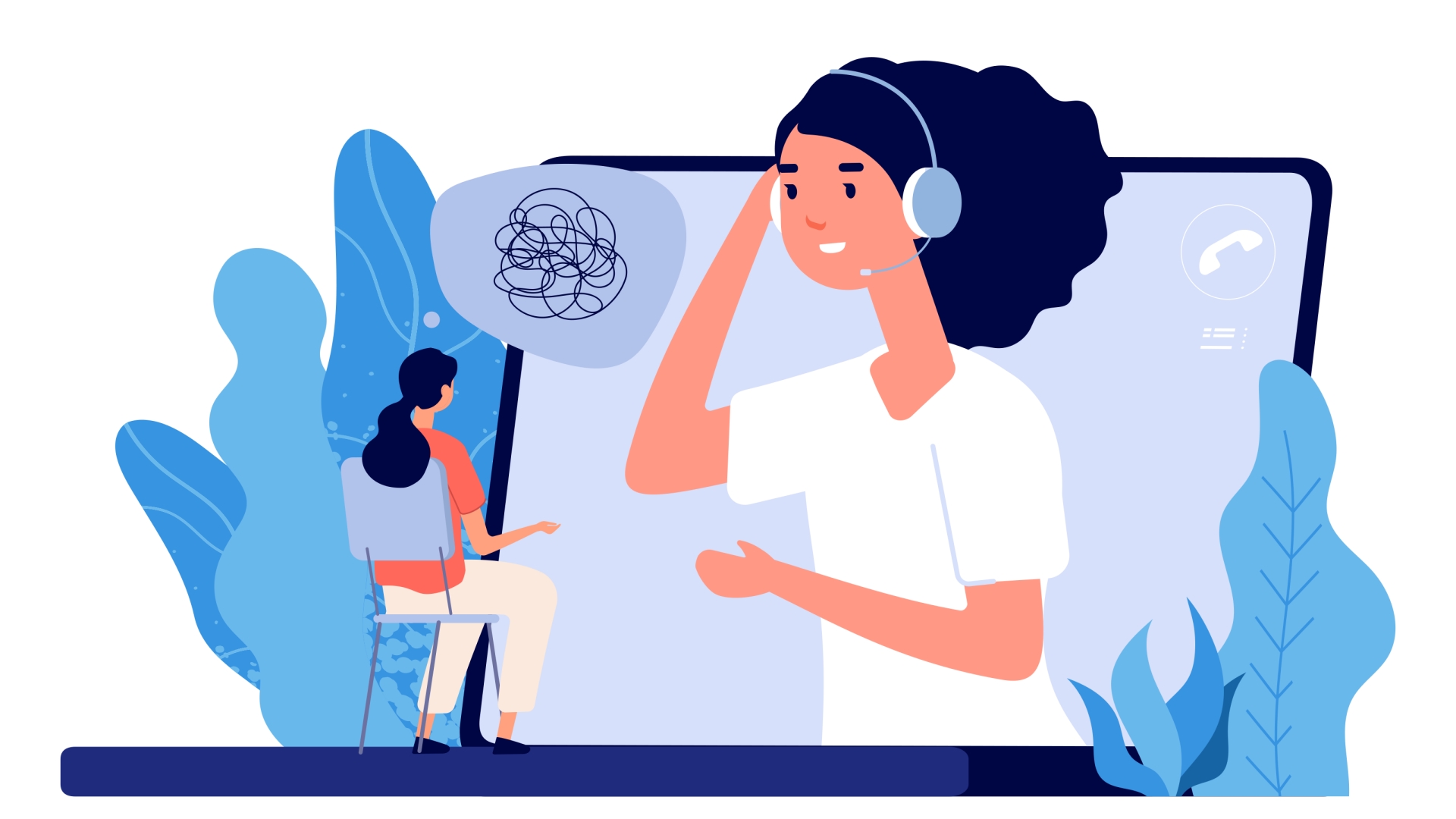 온라인 심리 상담을 진행하는 모습 일러스트