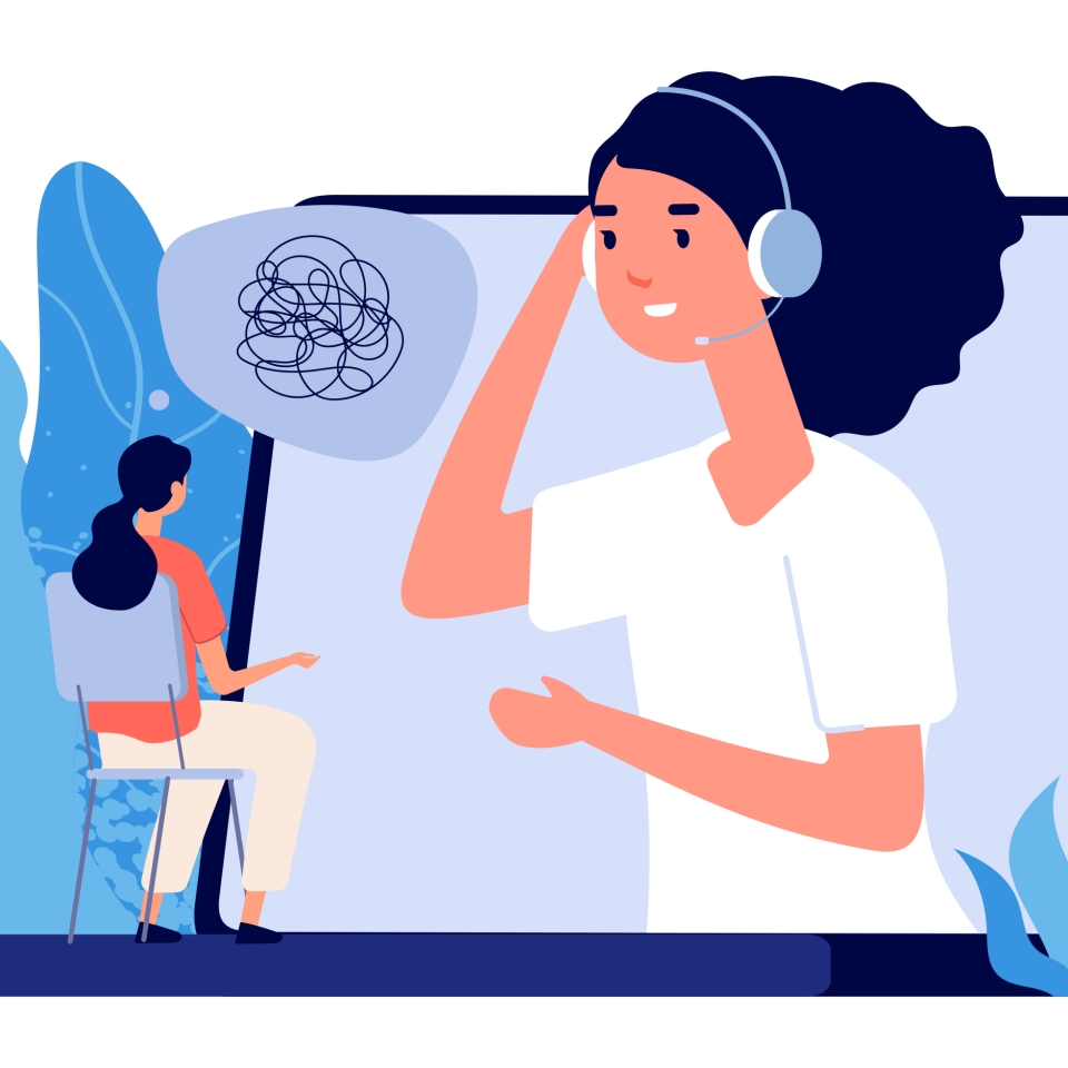 온라인 심리 상담을 진행하는 모습 일러스트