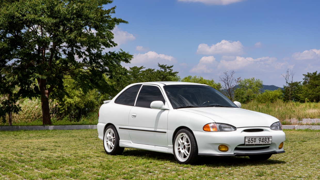 잔디밭에 프로 엑센트가 정차한 모습