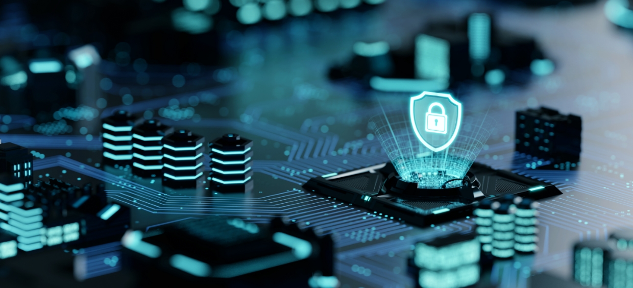 사이버 보안을 표현한 가상 그래픽