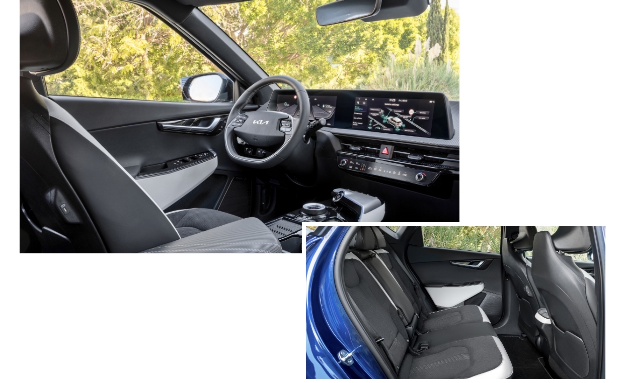 기아 EV6의 운전석과 뒷좌석 공간의 모습